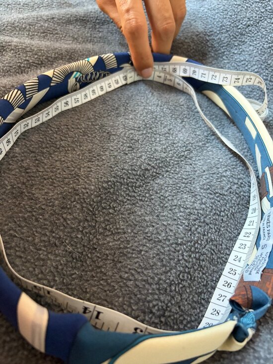 HERMÈS Paris Stretch Silk Waist Belt Size S Blue Geometric Made in France